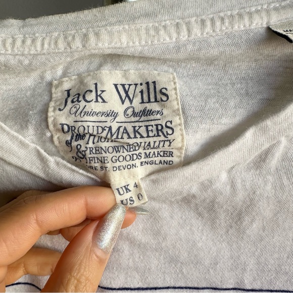 NWOT Jack Wills French Striped Cotton Linen Crew Neck T-Shirt in White & Blue - Picture 4 of 5
